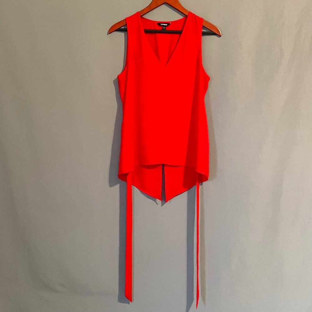 Express Red V-Neck Sleeveless Tie-Back Top